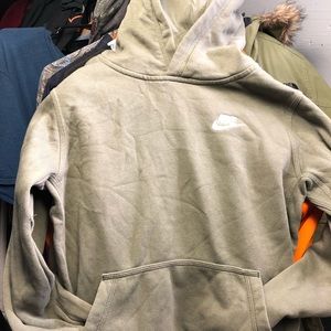 Nike kids olive green pull over hoodie, L